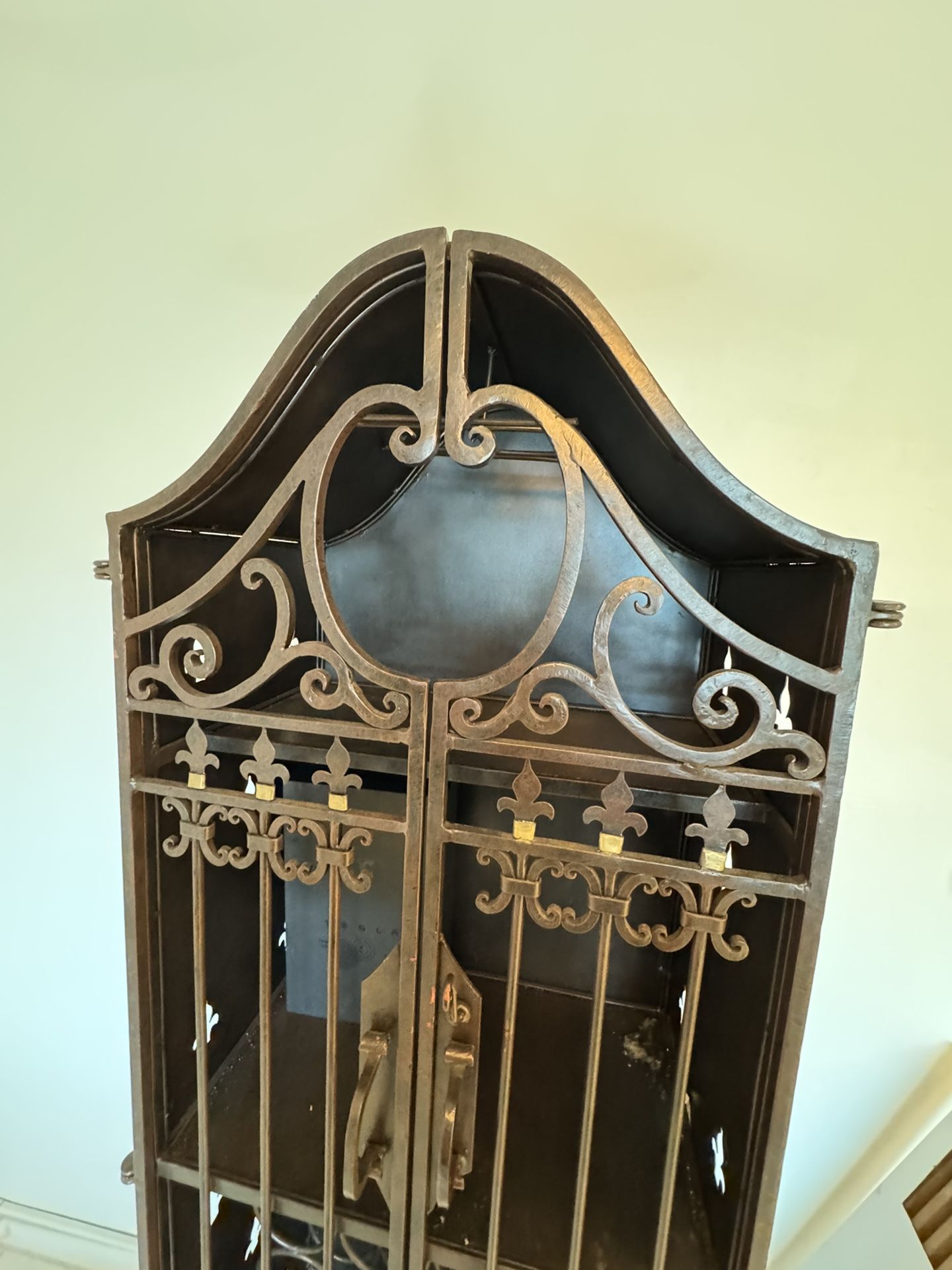 Tall Wrought Iron Wine Rack Cabinet – Holds 20+ Bottles, Ornate Scrollwork