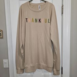 NWT Independent Trading Co THANKFUL Sweatshirt 2XL Tan Autumn Fall Graphic Crew