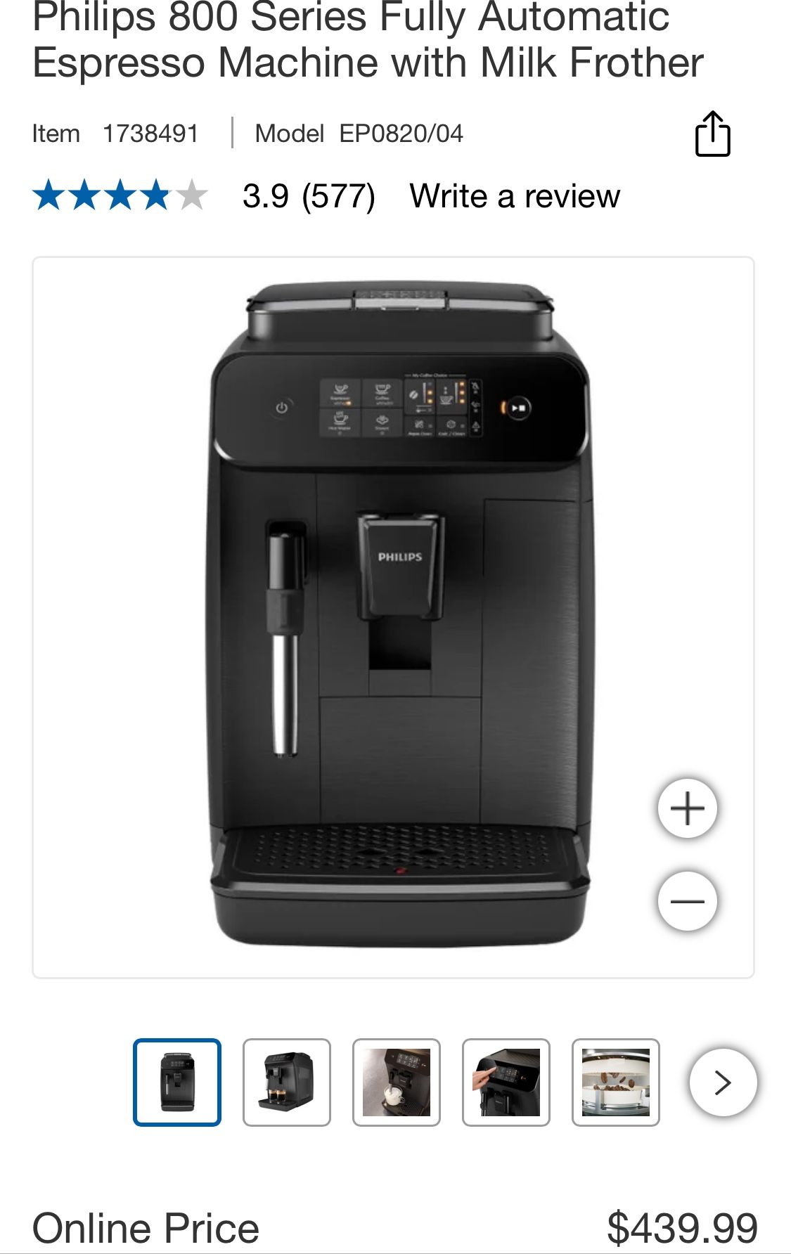 Philips 800 Series Fully Automatic Espresso Machine with Milk Frother