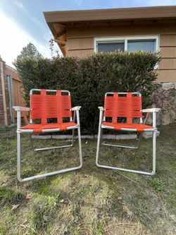 Vintage Webbed Orange Aluminum Lounge Chair