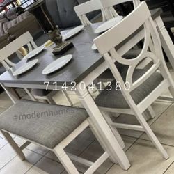 White Solid Wood Dining Table Set With 4 Chairs And Bench 