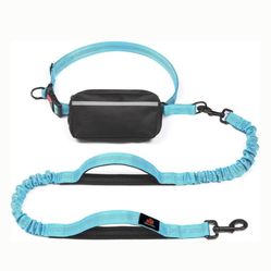 GroovyPets Bungee Hands-Free Reflective Running Dog Leash with Carrying Case, Large: 51 to 68-in long, 1-in wide, Blue