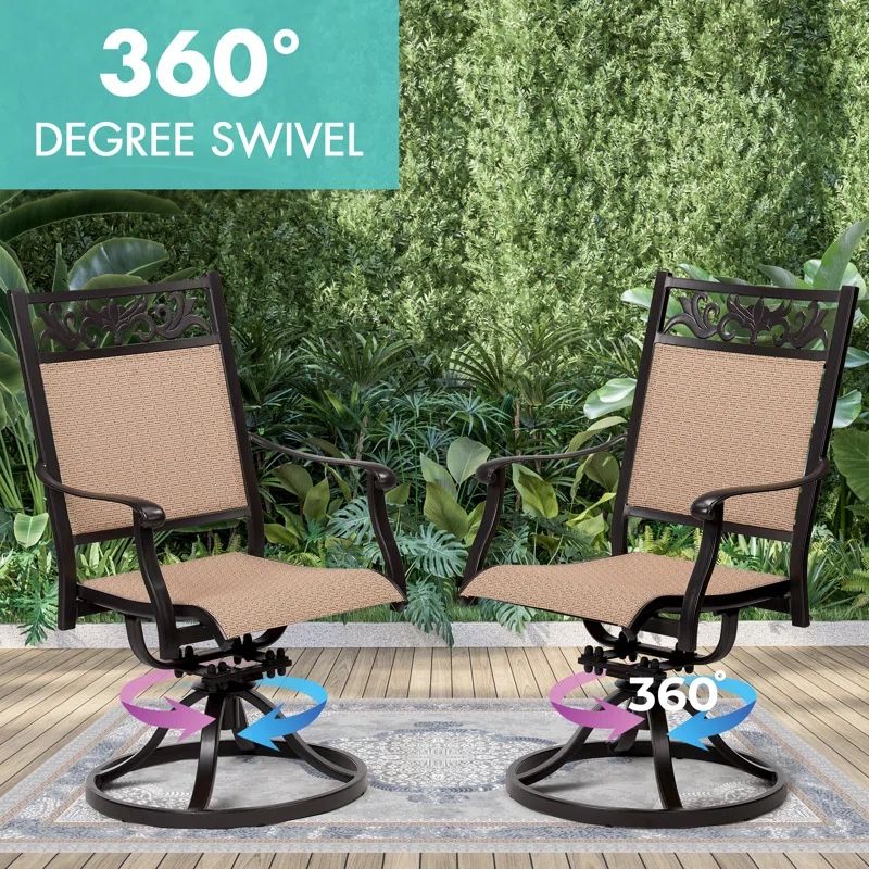 Set of 2 Cast Aluminium PVC-Coated Polyester 360 Swivel And Rocking Patio Arm Chairs - New In Box 