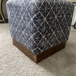 A Very Nice Small Ottoman With Wood Base