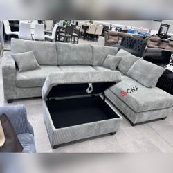 3 Pc Corduroy Sectional Sofa With Ottoman // Limited Time Offer