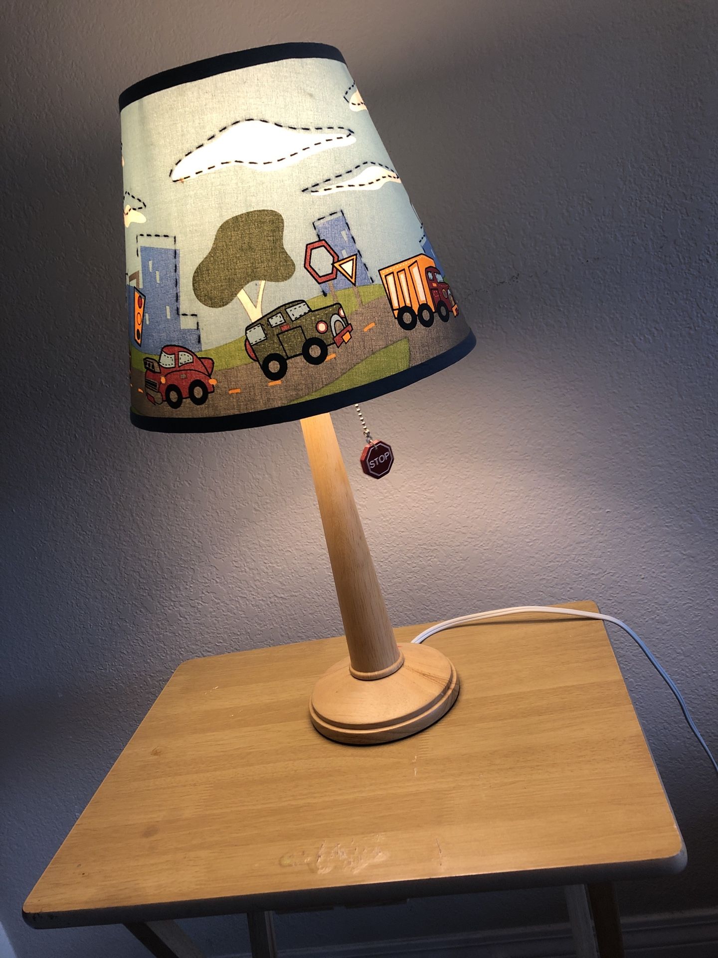 Lamp, & fold up Desk + bed + nightstand