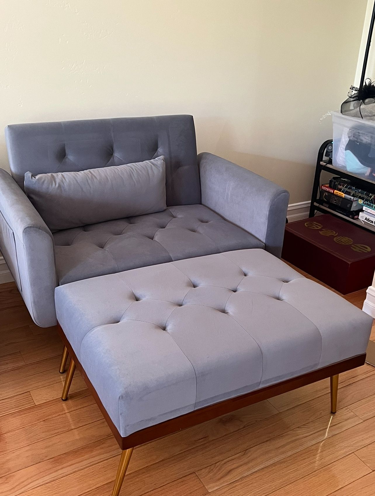 Mid Century Modern Fold Down Chair with Ottoman 