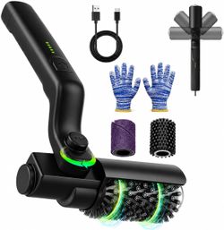 VEEZO Electric Grill Brush with USB Charging, Rotating Cleaning Head, 2 Replacement Brushes and Purple Cloth Included