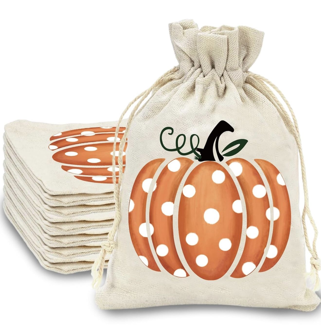 24 Pack Fall Burlap Bags Pumpkin Drawstring Bags