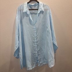 J. Jill Love Linen Button-Down Tunic Shirt, Light Blue - Womens 4X
