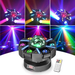 Moving Head DJ Lights, 150W RGBW 6 Arms Disco Magic Ball Stage Lights, 6-in-1 DJ Lights for Parties with Red Green Starry, White & Amber Strobe, DMX51