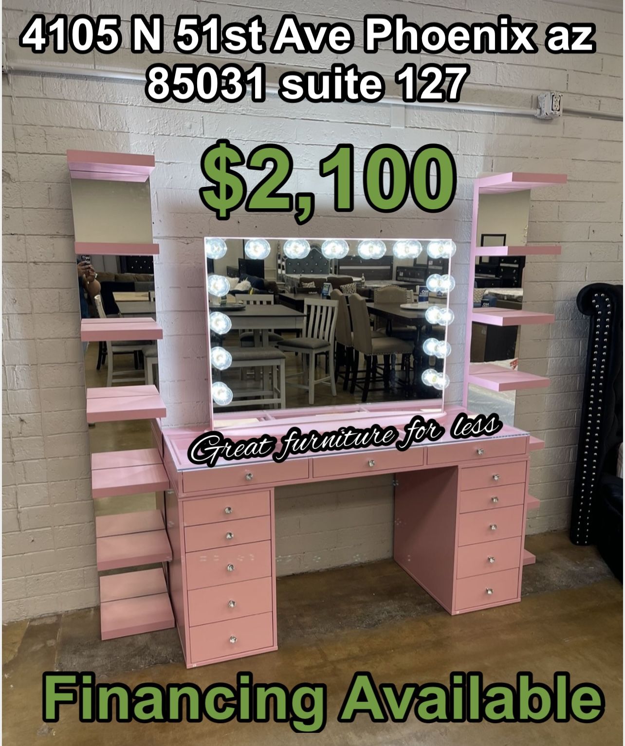 Impressions Vanity With Mirror And Shelves Pink Brand New