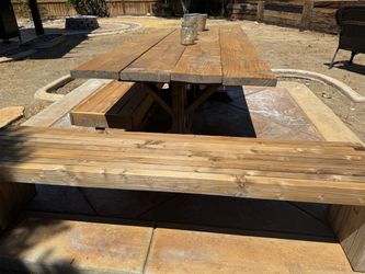 Rustic Wood Picnic Table with Benches