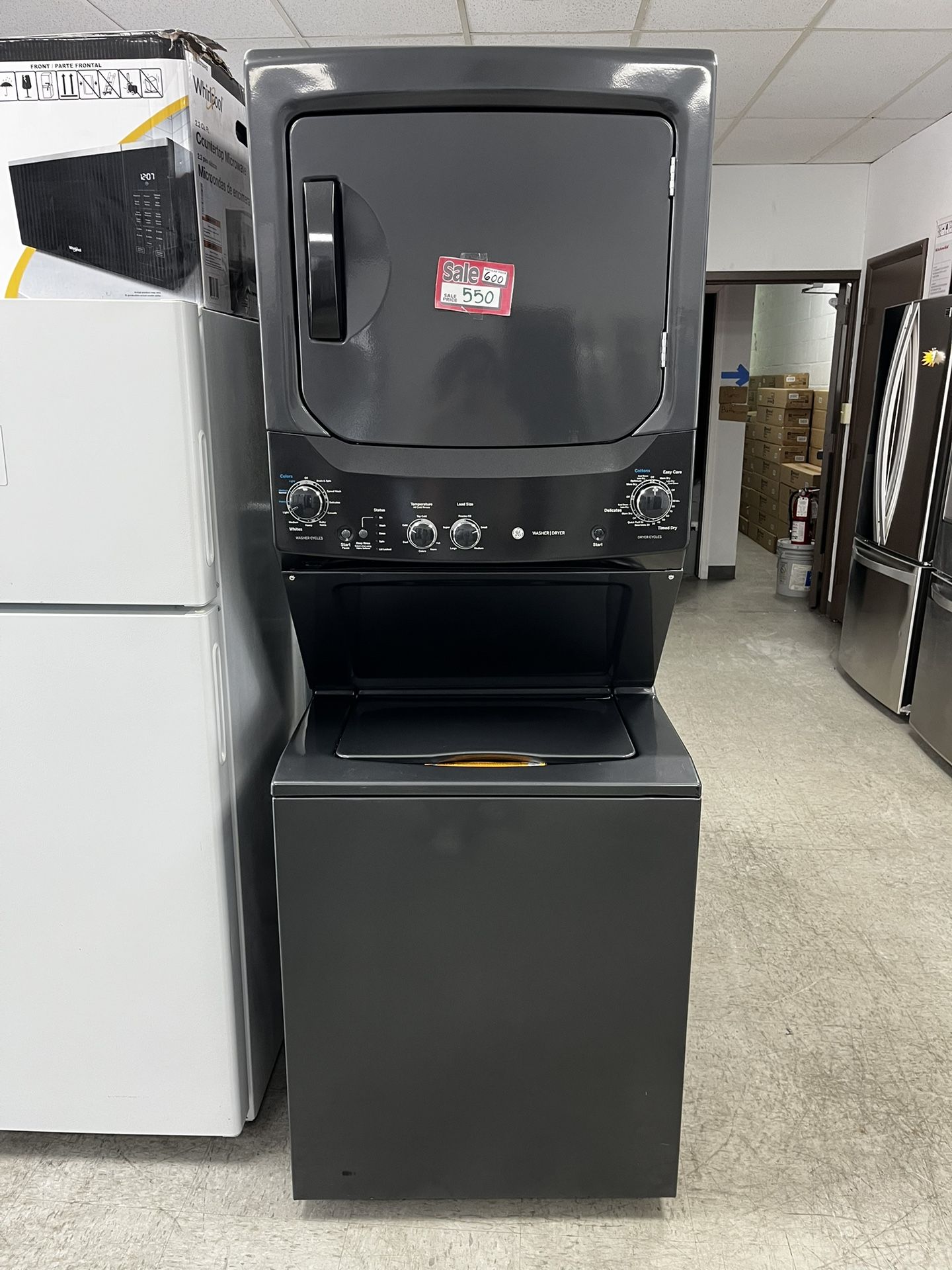GE 27inch. StackUnit Washer & Dryer In Black Stainless Steel