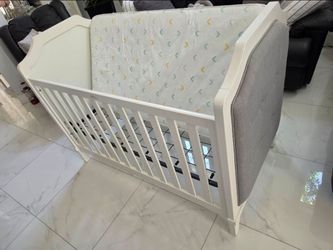 White Wood Baby Crib with Mattress