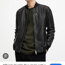 AllSaints Kemble Recycled Leather Bomber Jacket XL Black - Excellent Condition