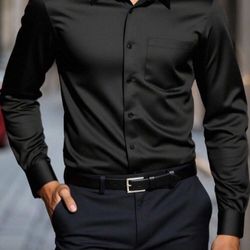 Satin Black Dress Shirt Large 