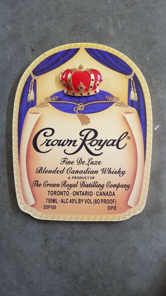 Vintage Crown Royal Bottle Bag Label 3D Jeweled Crown Wood Pub Sign