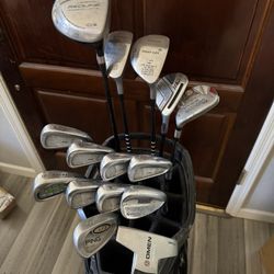 COMPLETE NAME BRAND GOLF CLUB SET IRONS WOODS DRIVER HYBRID WEDGES PUTTER BAG 