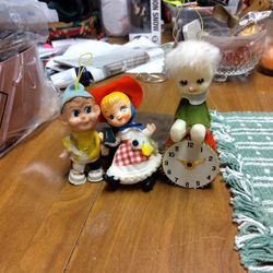 Vintage Christmas Ornaments Man On The Clock From Japan Mary Had A Little Lamb Also From Japan And The Little Boy Elf He's Made In Taiwan