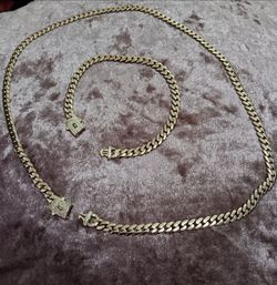 14k stamped plated Cuban bracelet and necklace set $75,Brownsville, High Quality