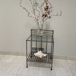 Two Metal Benches and Table