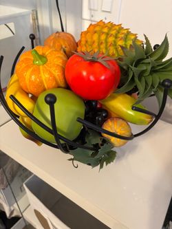 Black Metal Fruit Bowl with Faux Fruit