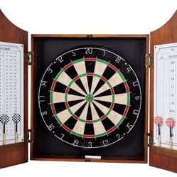 Dartboard Cabinet Set With Metal Tip Darts And Dry Race Scoreboard