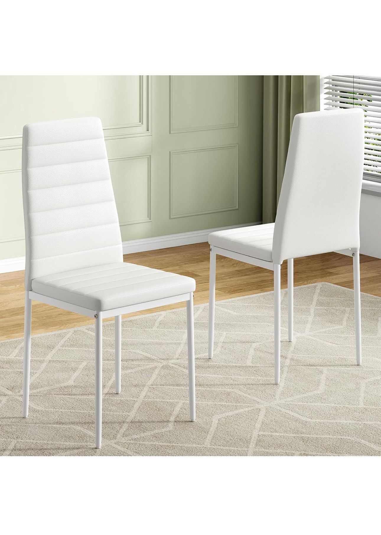 Farini Set of 2 White PU Leather Dining Chairs for Kitchen, Modern Side Chairs with Sturdy Metal Fra
