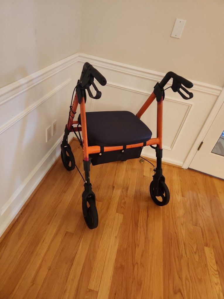 Wide Folding 4 Wheel Walker W Seat, Breaks And Basket 8 " Wheels
