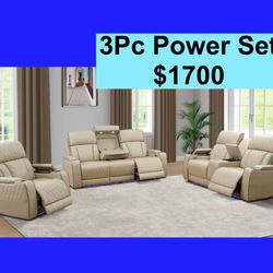 FREE DELIVERY — Brand new 3PC POWER, USB, LED Reclining Sofa, Loveseat, Chair Set 