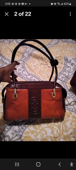 Marino Orlandi Leather Light and Dark Brown Gold Plated Satchel Handbag Purse