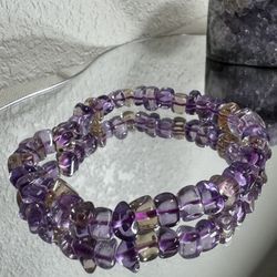 💜💛 Natural Ametrine Bracelet – Gradient Purple & Citrine Colors
