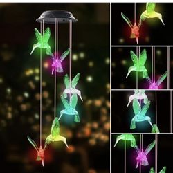 ROSRAN Hummingbird Wind Chimes Color Changing Solar Wind Chimes Outdoor Waterproof Hummingbird Decor for Garden Yard Hummingbird Gifts for Mom Grandma