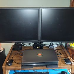 2 Dell 24 Inch Monitors With Robotic Arm Station 