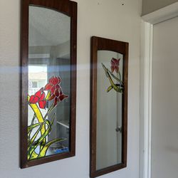 Pair of Beautiful Vintage Stained Glass Mirrors