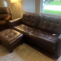 Leather Couch, Reclining Chair, And Ottoman For Sale 