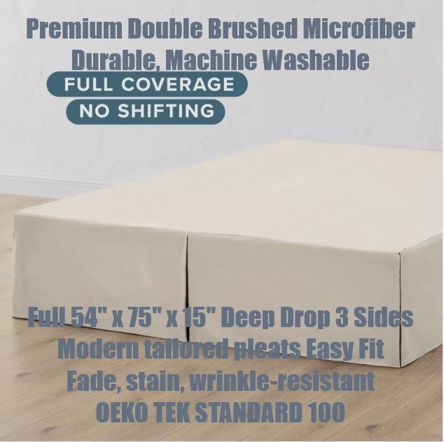 Premium Double Brushed Bed Skirt Tailored Pleated Easy Fit Full Size 54x75 15” Deep Drop New NIB