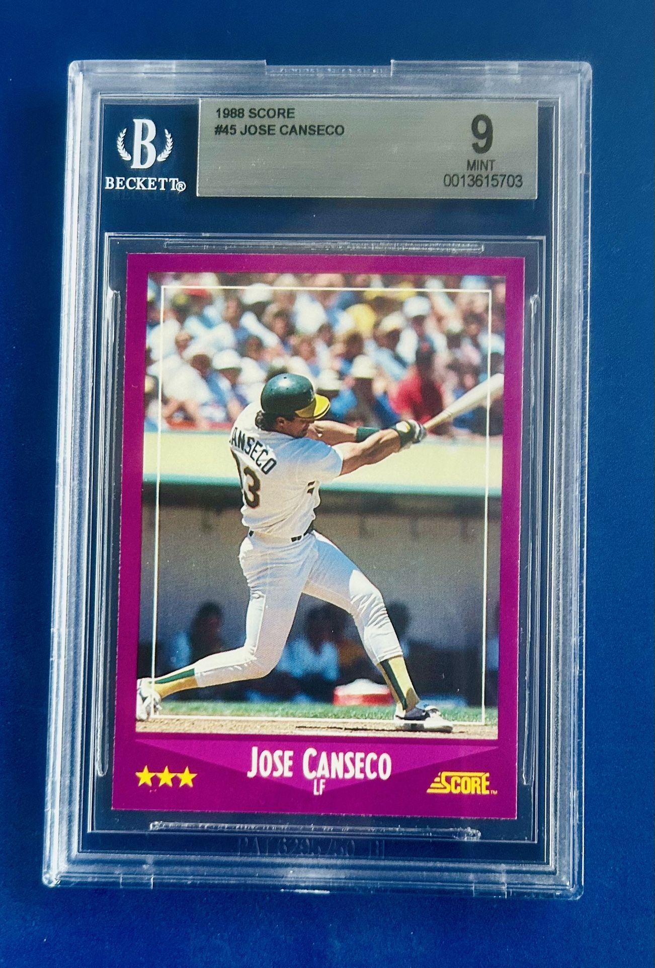 1988 Score Jose Canseco Baseball Card Graded Beckett 9