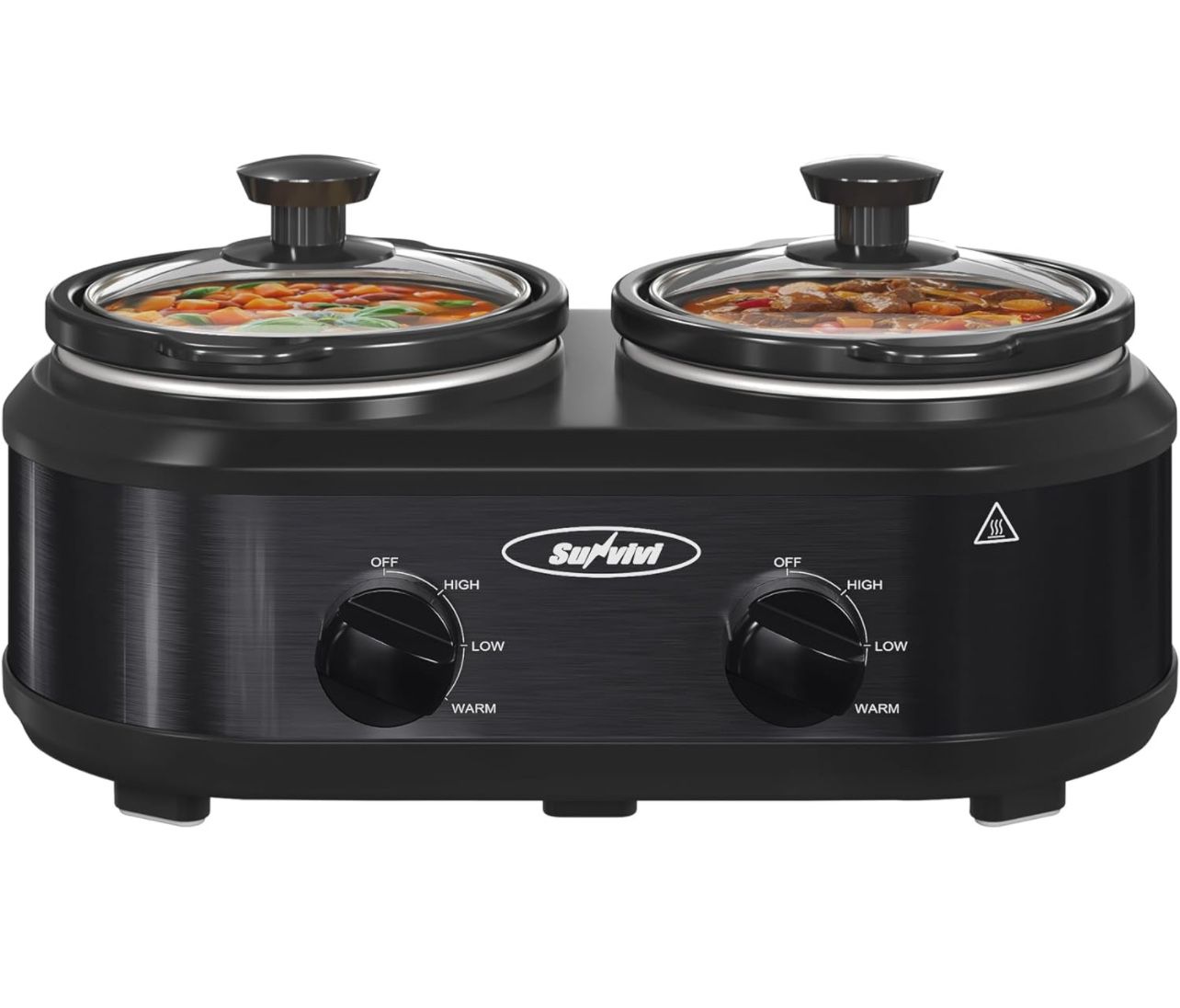 Double Slow Cooker 2 Pot Small Mini Crock Buffet Servers and Warmer Dual Ceramic  2.5 Quart Travel