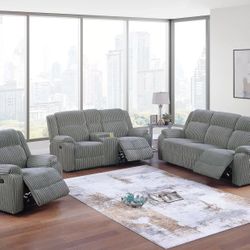 New 3 Piece Corduroy Recliner Couch Set / Free Delivery 