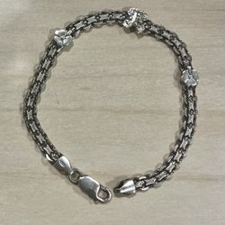 925 Sterling Silver Thai Chain Bracelet 9g Floral Beads Butterfly Design
