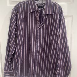 Visconti Uomo Purple Striped Dress Shirt, XL