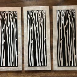 3-Piece Wall Graphic Metal Wall Art Jon Gilmore Silver Birch 