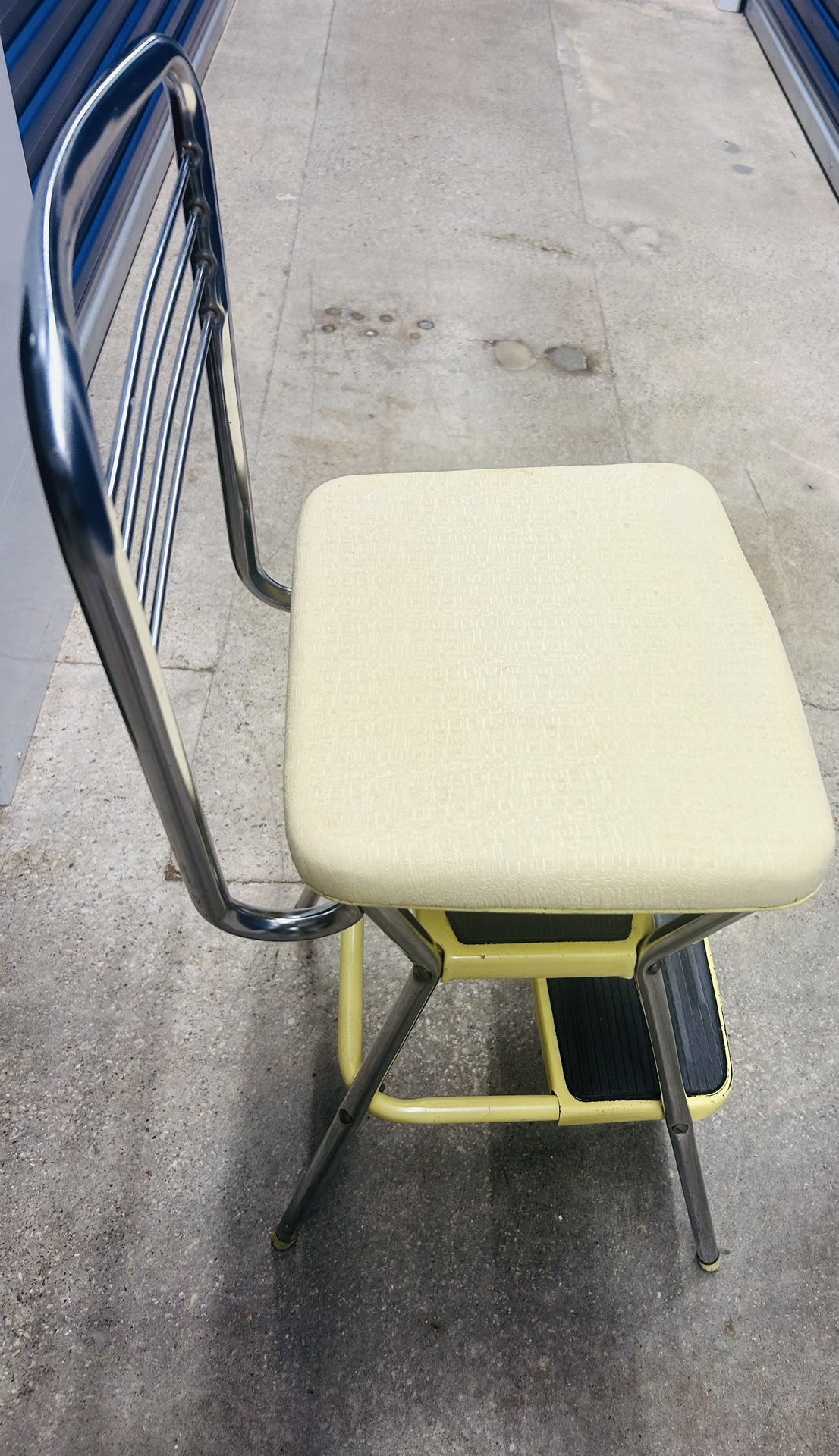 Mid Century 1950’s Metal Step Stool, And Seat. Great Condition 14 Inches On Seat  24 Inches Tall Floor To Seat
