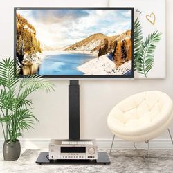 Universal Floor TV Stand Base with Swivel Height Adjustable Mount for 32 37 43 47 50 55 60 65 inch Plasma LCD LED Flat or Curved Screen TVs, Tempered