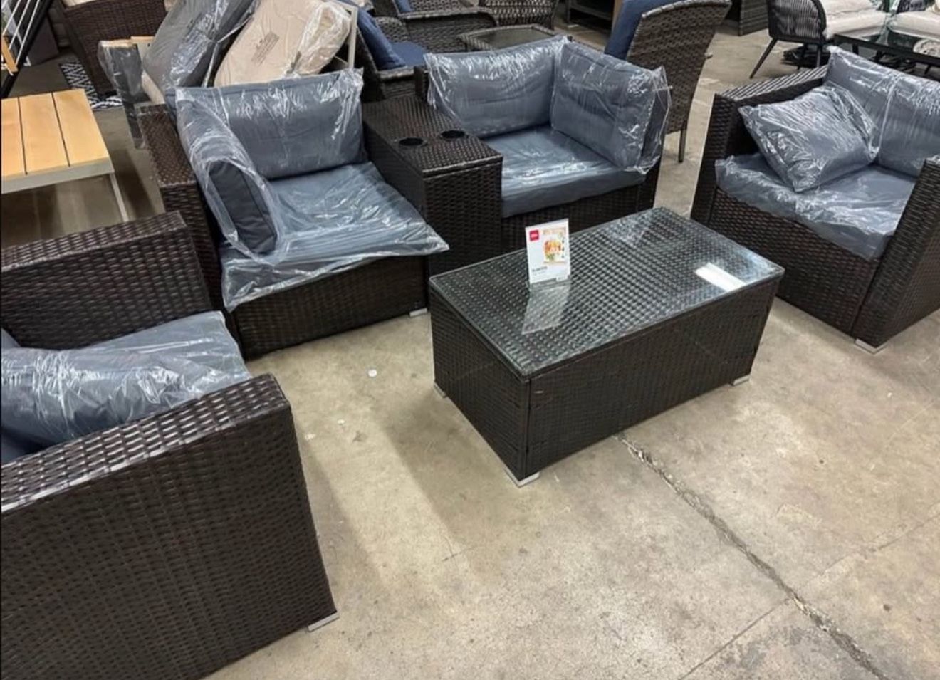 6 Piece Brown Cup Holder Patio Furniture Wicker Set