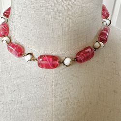 Pink And White Vintage Beaded Necklace 