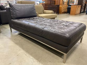 ITALSOFA Chocolate Brown Leather Modern Tufted Chaise Lounge with Metal Base