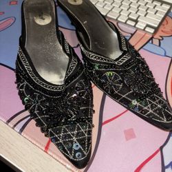 Embellished Black Kitten Heels